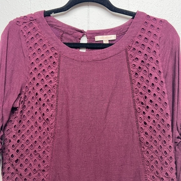 Skies Are Blue 100% Linen Womens Eyelet Coastal Girl Workwear Woven Top Medium - Picture 3 of 11